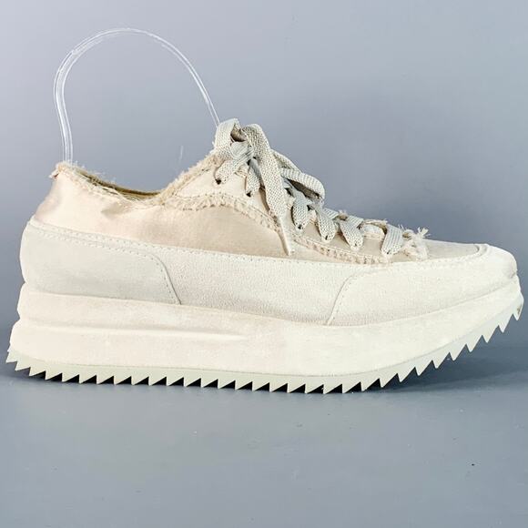PEDRO GARCIA Size 6.5 Beige Grey Satin Suede Raw Edge Platform Sneakers - Picture 2 of 10